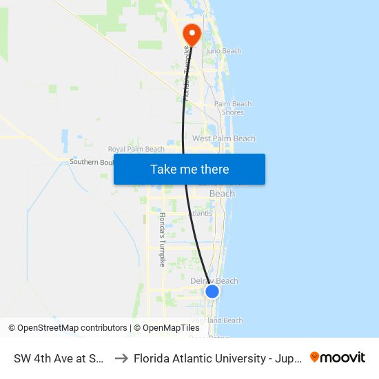 SW 4th Ave at  SW 7th St to Florida Atlantic University - Jupiter Campus map