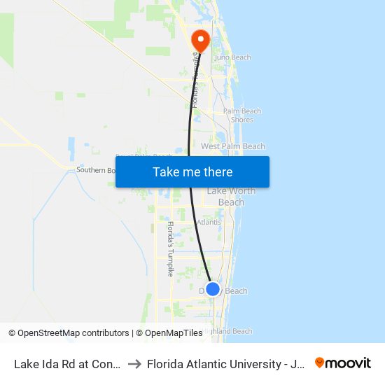 Lake Ida Rd at  Congress Ave to Florida Atlantic University - Jupiter Campus map