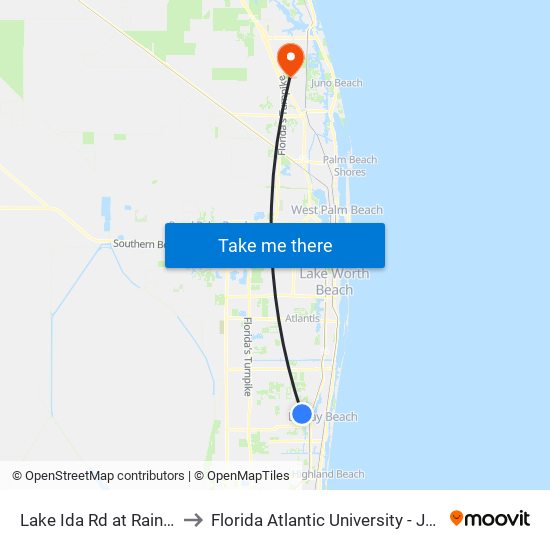 Lake Ida Rd at  Rainberry Blvd to Florida Atlantic University - Jupiter Campus map