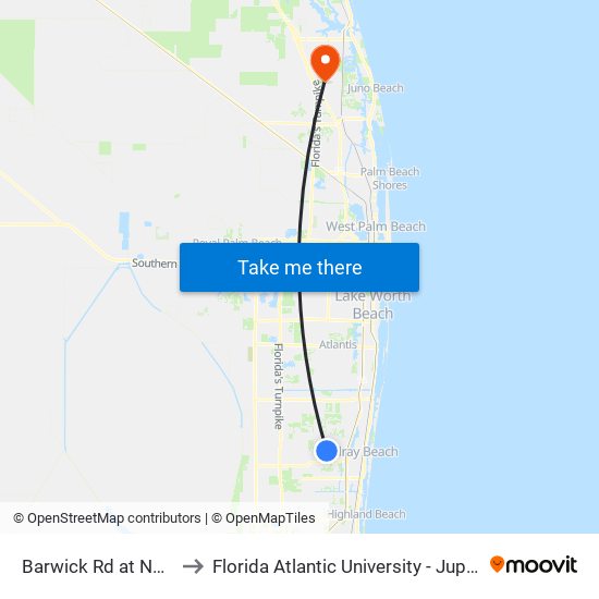 Barwick Rd at  NW 5th Ct to Florida Atlantic University - Jupiter Campus map