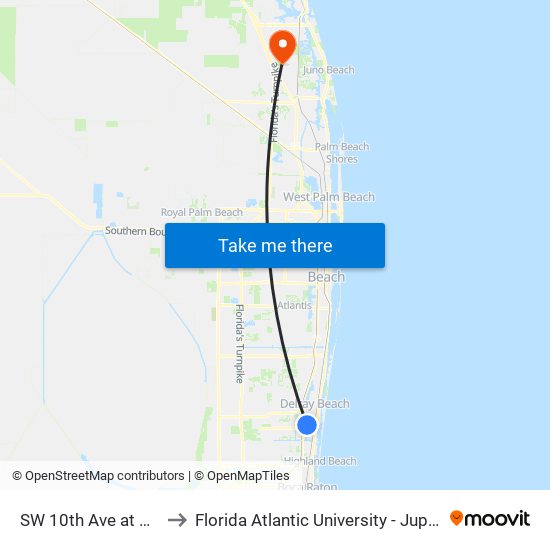 SW 10th Ave at Bld1301 to Florida Atlantic University - Jupiter Campus map