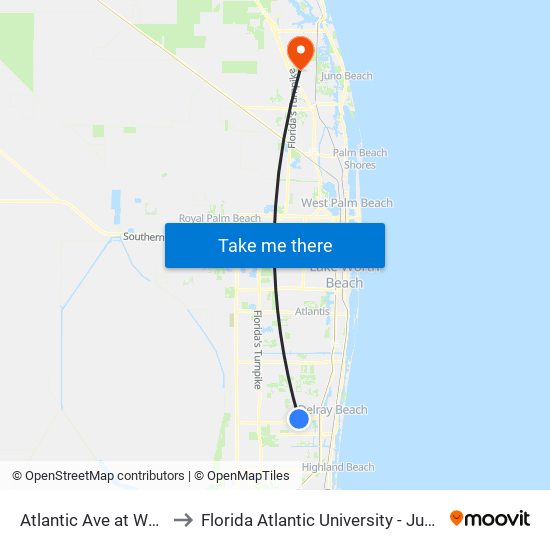 Atlantic Ave at Whatley Rd to Florida Atlantic University - Jupiter Campus map