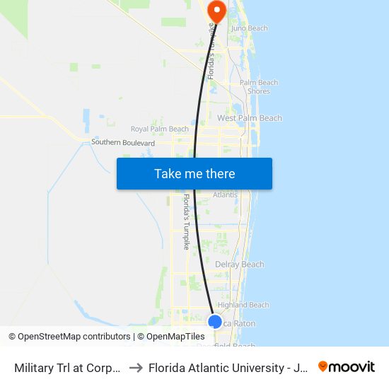 Military Trl at  Corporate Blvd to Florida Atlantic University - Jupiter Campus map