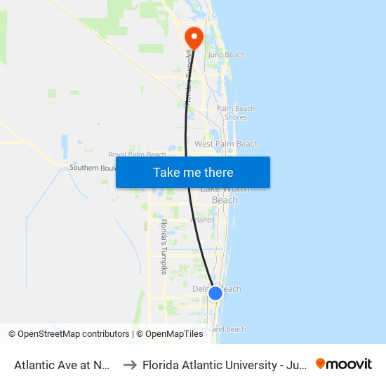 Atlantic Ave at NW 1st Ave to Florida Atlantic University - Jupiter Campus map