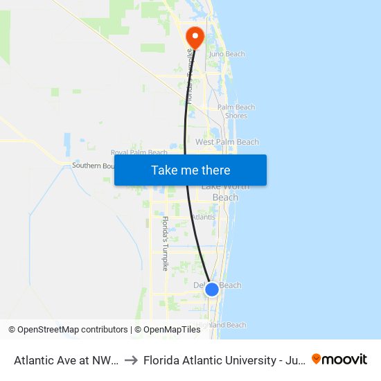 Atlantic Ave at NW 10th Ave to Florida Atlantic University - Jupiter Campus map