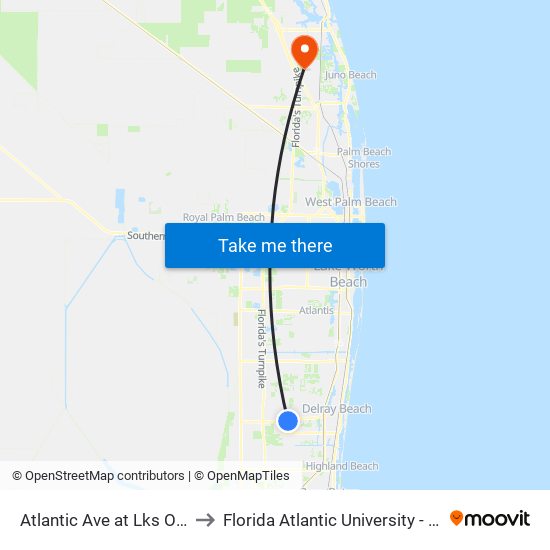 Atlantic Ave at  Lks Of Delray Blvd to Florida Atlantic University - Jupiter Campus map