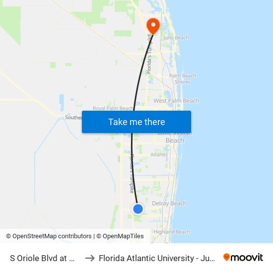 S ORIOLE BLVD at  WEDGEHILL to Florida Atlantic University - Jupiter Campus map