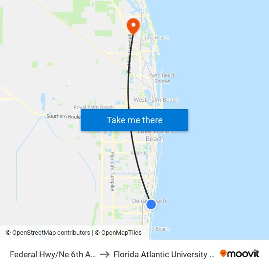 FEDERAL HWY/NE 6TH AVE at SE 1ST ST to Florida Atlantic University - Jupiter Campus map