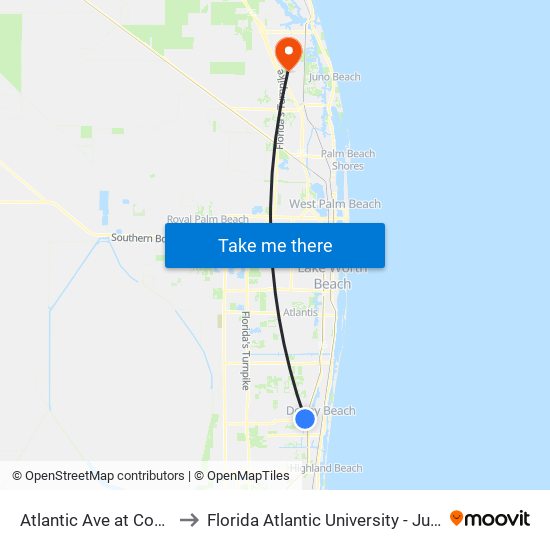 ATLANTIC AVE at  CONGRESS SQ to Florida Atlantic University - Jupiter Campus map
