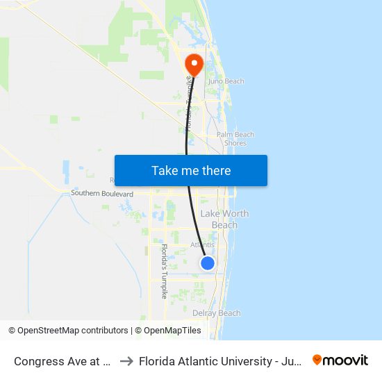 CONGRESS AVE at  MINER RD to Florida Atlantic University - Jupiter Campus map