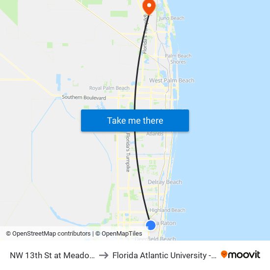 NW 13TH ST at  MEADOW REACH APTS to Florida Atlantic University - Jupiter Campus map