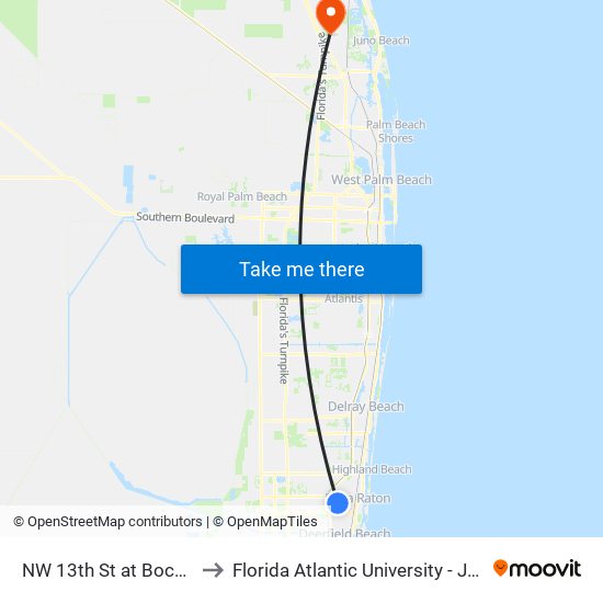 NW 13th St at Boca Linda Vlg to Florida Atlantic University - Jupiter Campus map