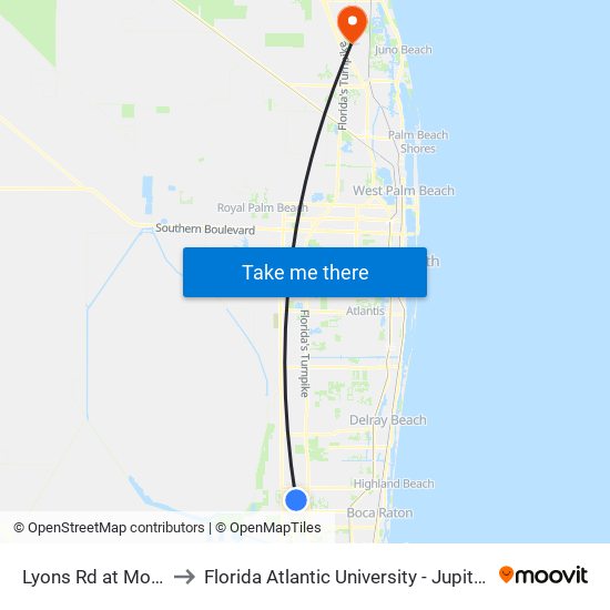 Lyons Rd at  Mori Blvd to Florida Atlantic University - Jupiter Campus map