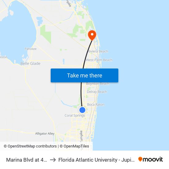 MARINA BLVD at 441/SR7 to Florida Atlantic University - Jupiter Campus map