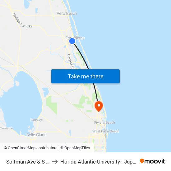 Soltman Ave & S 25th St to Florida Atlantic University - Jupiter Campus map