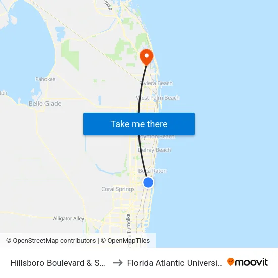 Hillsboro Boulevard & Southwest 3rd Avenue to Florida Atlantic University - Jupiter Campus map