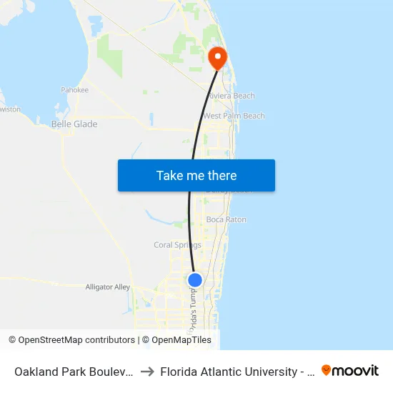 Oakland Park Boulevard & US 441 to Florida Atlantic University - Jupiter Campus map