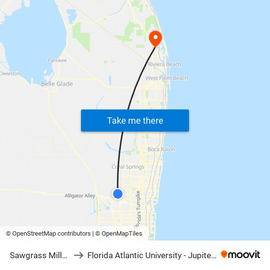 Sawgrass Mills Mall to Florida Atlantic University - Jupiter Campus map