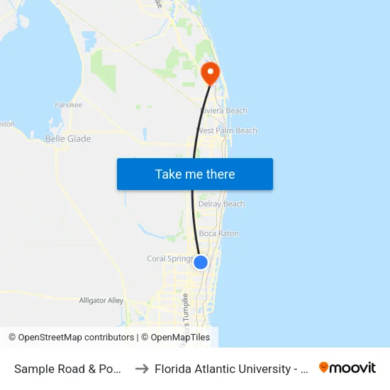 Sample Road & Powerline Road to Florida Atlantic University - Jupiter Campus map