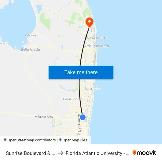 Sunrise Boulevard & 27th Avenue to Florida Atlantic University - Jupiter Campus map