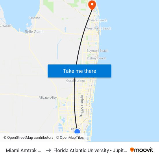 Miami Amtrak Station to Florida Atlantic University - Jupiter Campus map