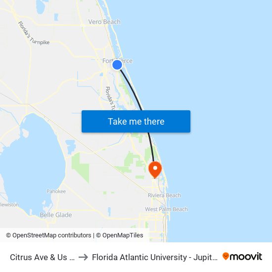 Citrus Ave & Us Hwy 1 to Florida Atlantic University - Jupiter Campus map