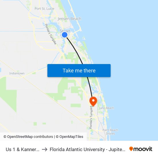 Us 1 & Kanner Hwy to Florida Atlantic University - Jupiter Campus map