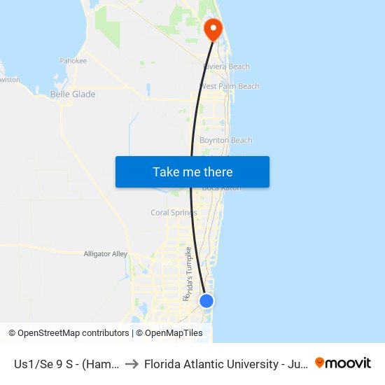 Us1/Se 9 S - (Hampton Inn) to Florida Atlantic University - Jupiter Campus map