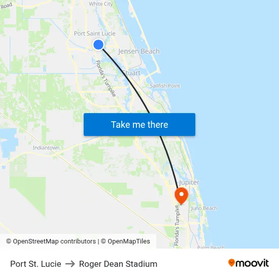 Port St. Lucie to Roger Dean Stadium map