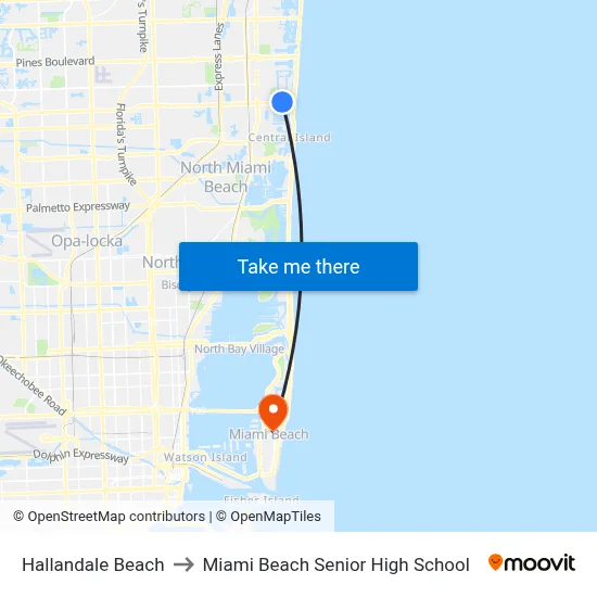 Hallandale Beach to Miami Beach Senior High School map