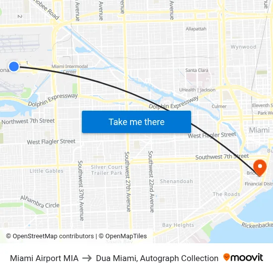 Miami Airport MIA to Dua Miami, Autograph Collection map