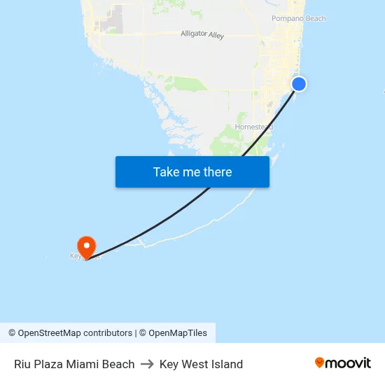 Riu Plaza Miami Beach to Key West Island map