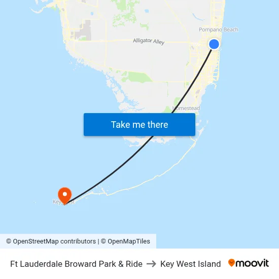 Ft Lauderdale Broward Park & Ride to Key West Island map