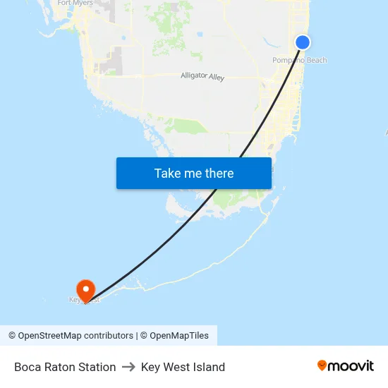 Boca Raton Station to Key West Island map
