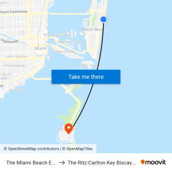 The Miami Beach EDITION to The Ritz-Carlton Key Biscayne, Miami map