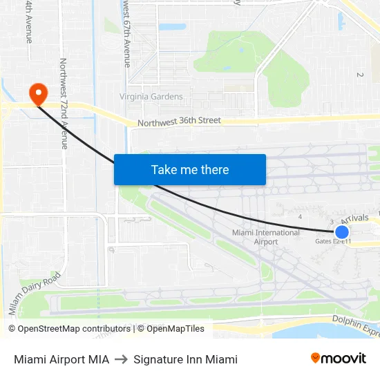 Miami Airport MIA to Signature Inn Miami map