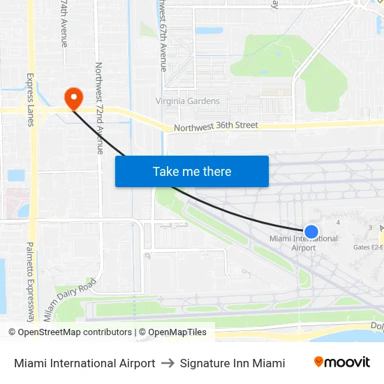Miami International Airport to Signature Inn Miami map