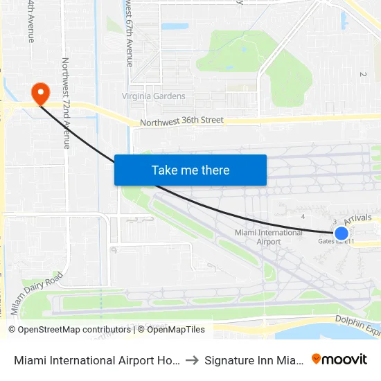 Miami International Airport Hotel to Signature Inn Miami map