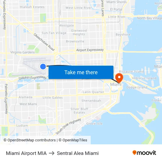 Miami Airport MIA to Sentral Alea Miami map