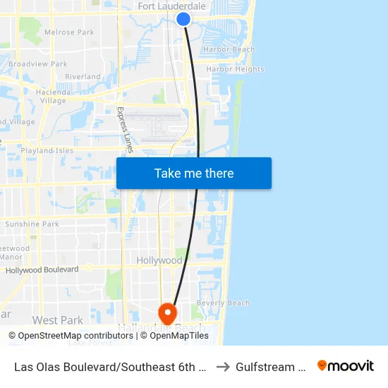 Las Olas Boulevard/Southeast 6th Avenue to Gulfstream Park map