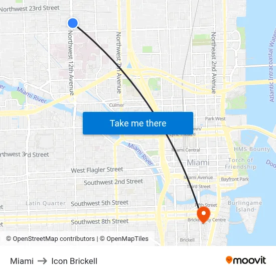 Miami to Icon Brickell map