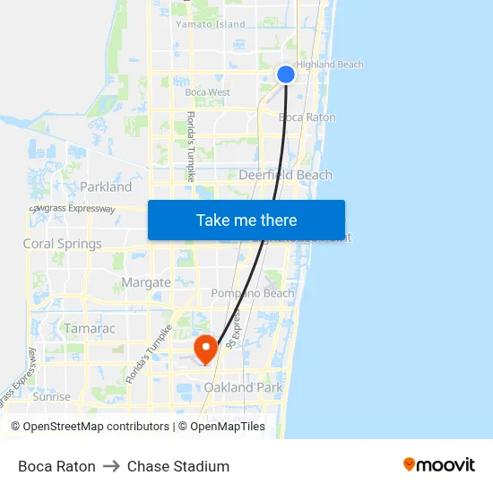 Boca Raton to Chase Stadium map