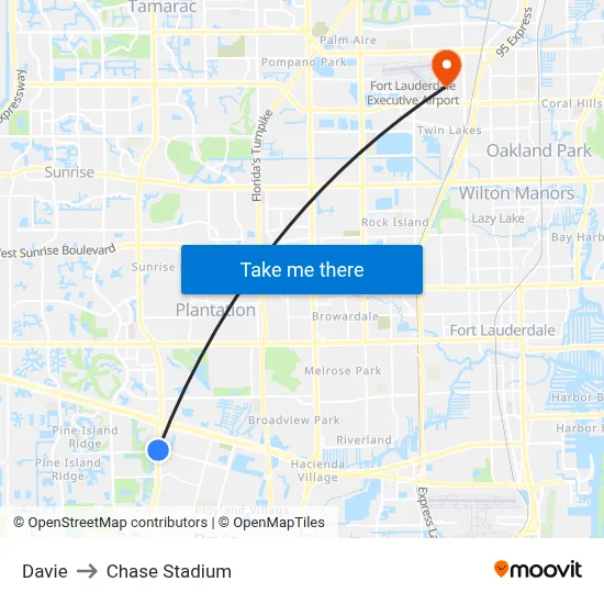Davie to Chase Stadium map