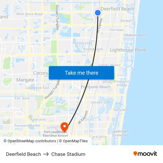Deerfield Beach to Chase Stadium map