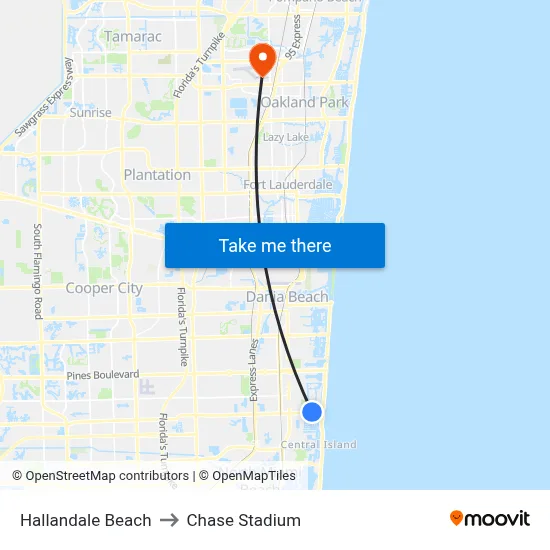 Hallandale Beach to Chase Stadium map
