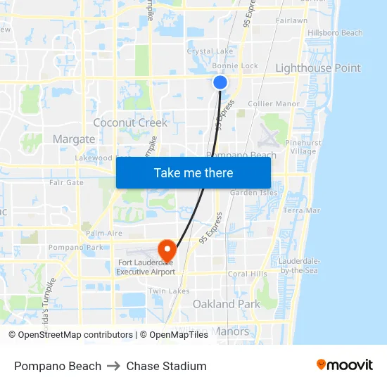 Pompano Beach to Chase Stadium map