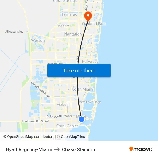 Hyatt Regency-Miami to Chase Stadium map
