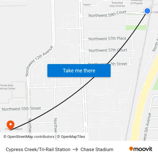 Cypress Creek/Tri-Rail Station to Chase Stadium map