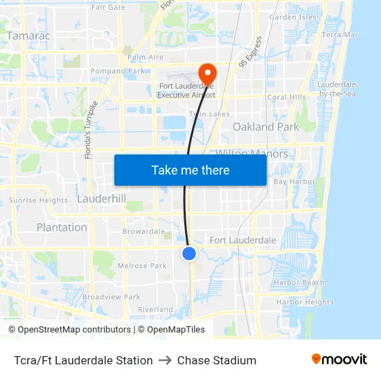 Tcra/Ft Lauderdale Station to Chase Stadium map