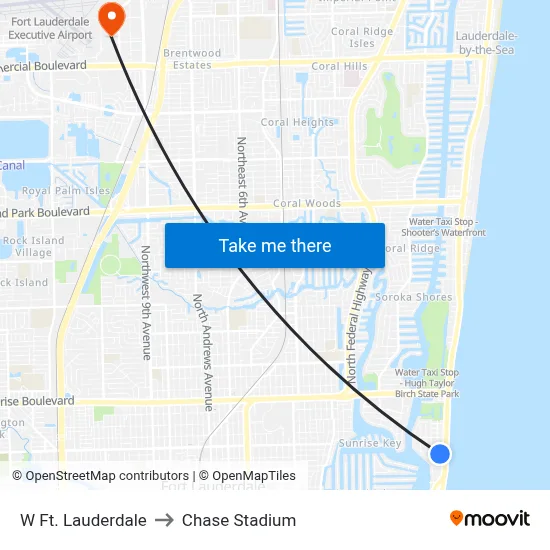 W Ft. Lauderdale to Chase Stadium map